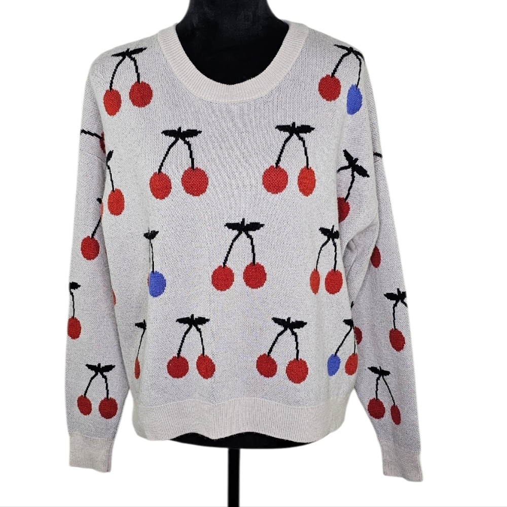 Madewell Cherry Jacquard Pullover Sweater viscose/polyamide/wool/alpaca blend M - Picture 2 of 10